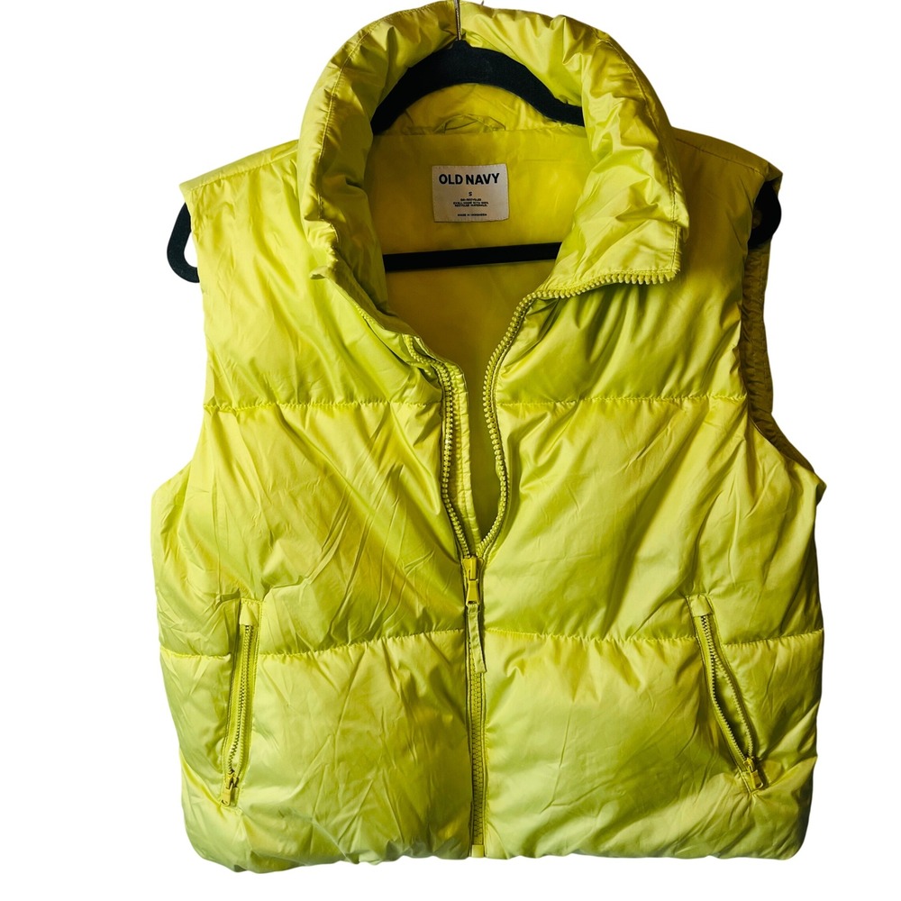 Puffer Vest Old Navy Small  Neon Lime‎ Yellow Soft Zipper Lightweight Y2K